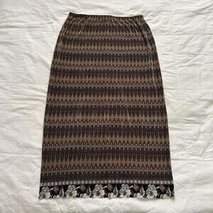Rafael plisse permanent pleat Brown maxi skirt floral pattern size XL